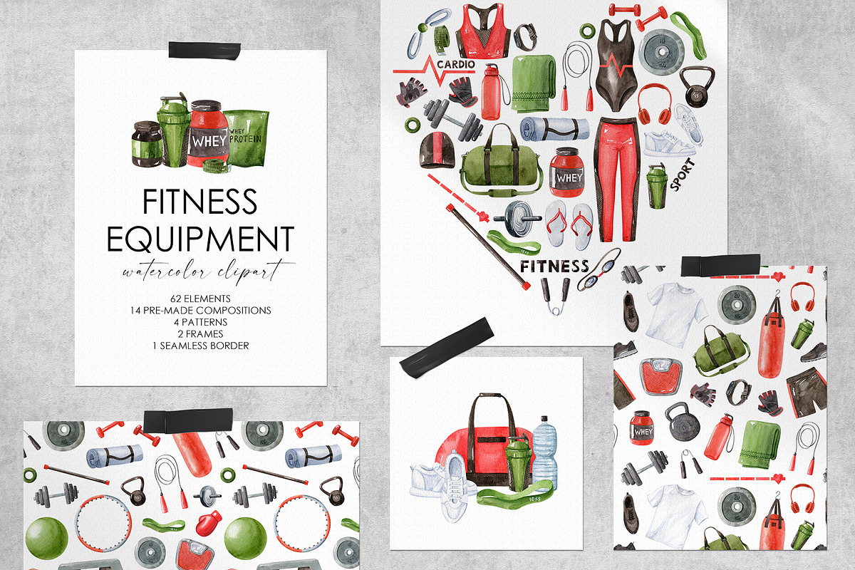 Fitness Equipment watercolor clipart, an Illustration by Natalia Fedorova (Photo 1 of 8)