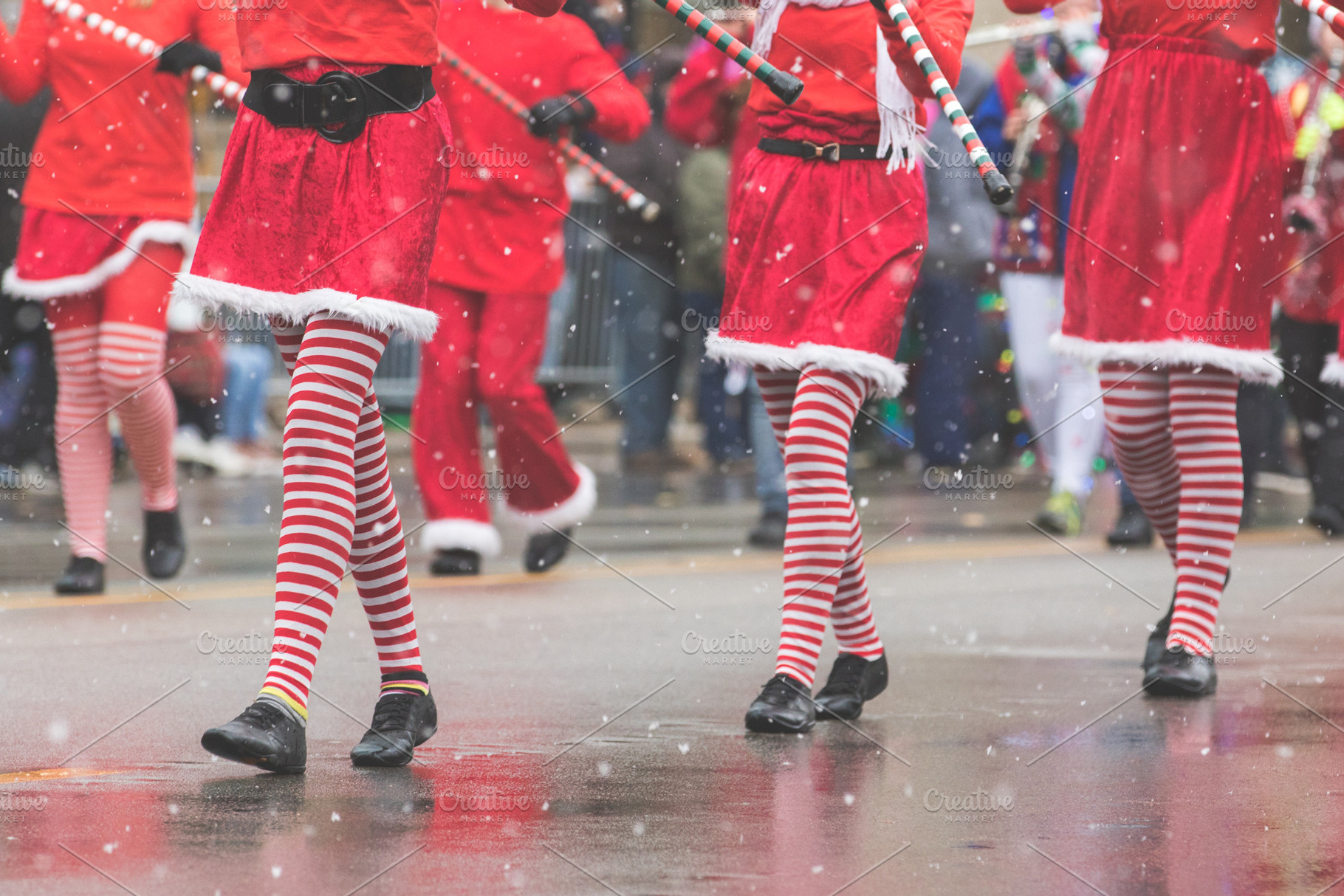Striped tights in Holiday parade, a Photo by Otago Media