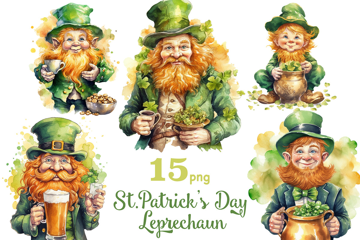 St.Patricks Day Leprechaun Clipart, a Seasonal Illustration by GlamArtZhanna (Photo 1 of 6)