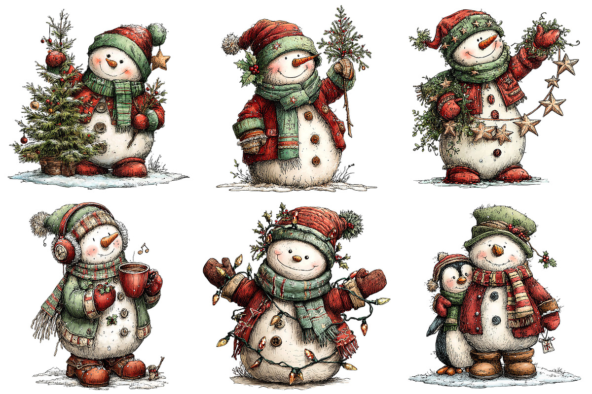Whimsical Christmas Snowman PNG, an Illustration by Craft Nest (Photo 10 of 10)