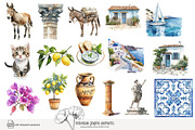 90 watercolour Greece clip art, a Seasonal Illustration by Poppy Lane Studio (Thumbnail 7 of 12)