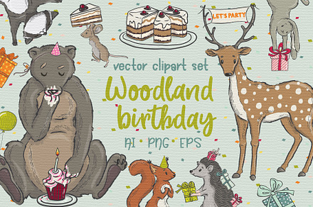 Woodland birthday vector clipart