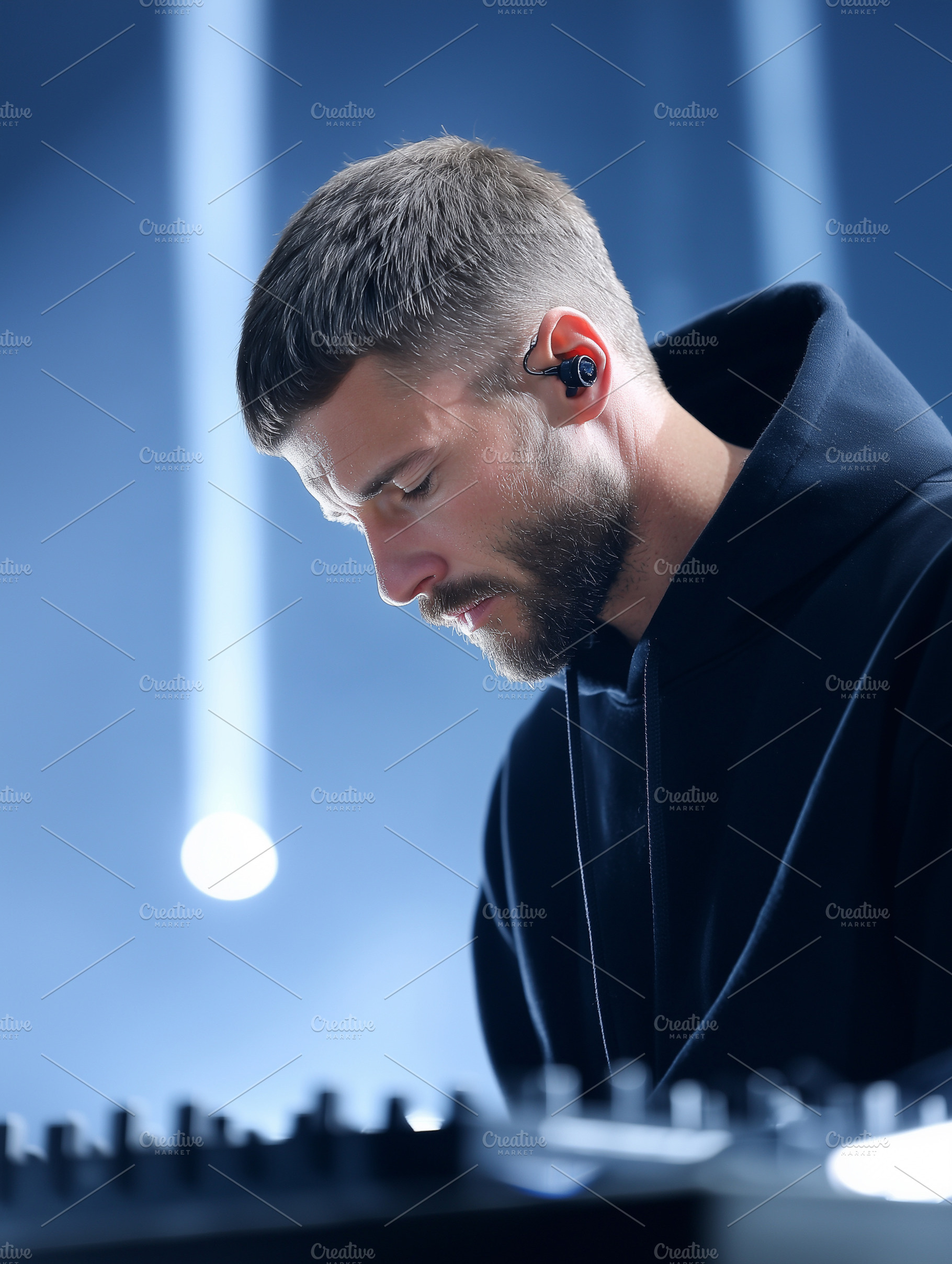 Focused male DJ in black hoodie, an Arts & Entertainment Photo by MistyDay