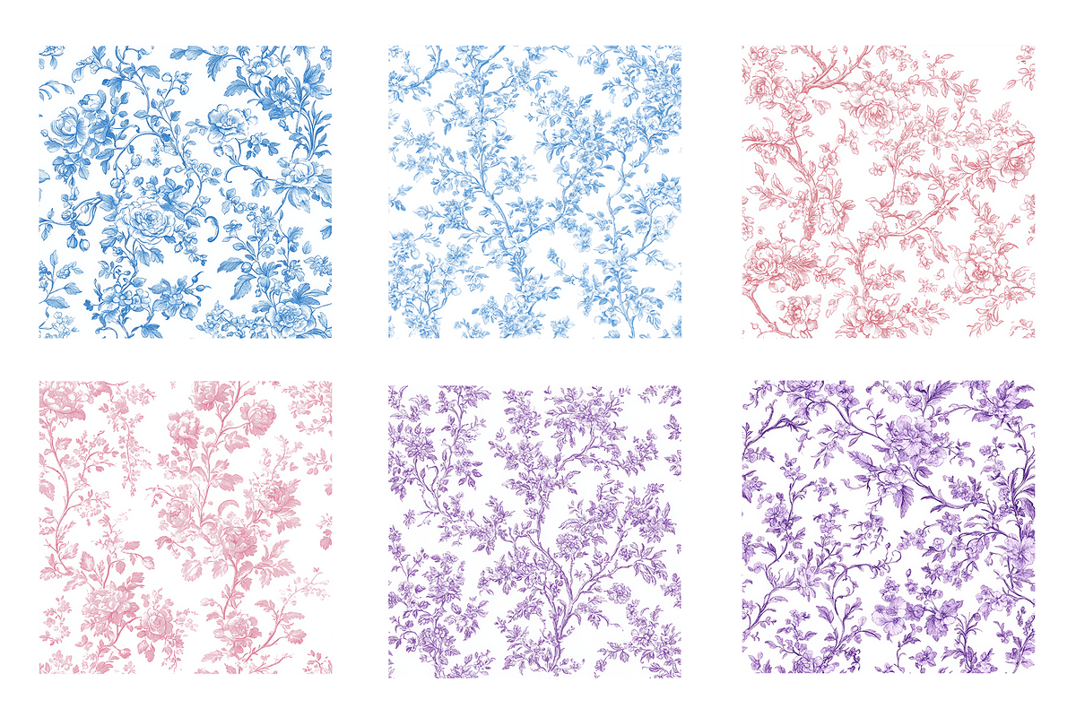 Floral Toile de Jouy Digital Paper, a Pattern Graphic by Chromolume Studio (Photo 2 of 15)