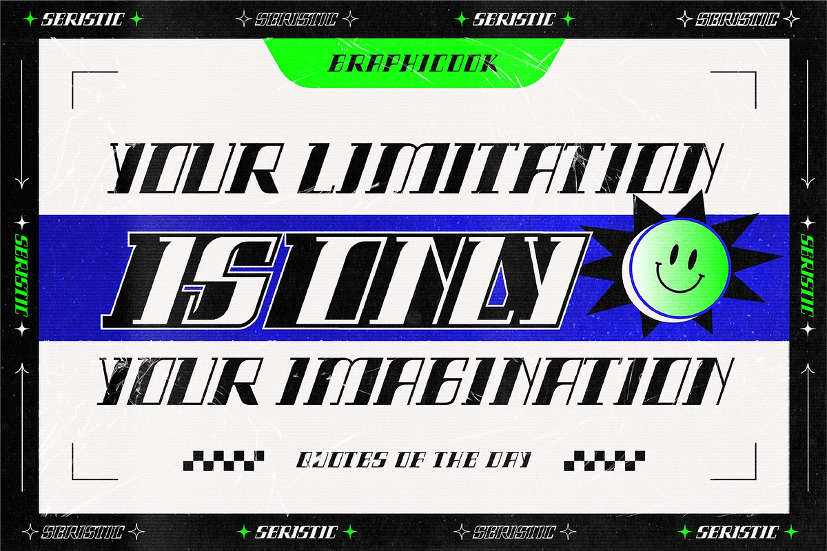 Seristic Y2K Display Typeface, a Font by graphicook (Photo 5 of 16)