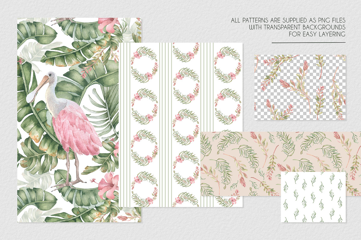 Tropical leaves watercolor patterns, a Pattern Graphic by Kate Lanbina (Photo 6 of 16)