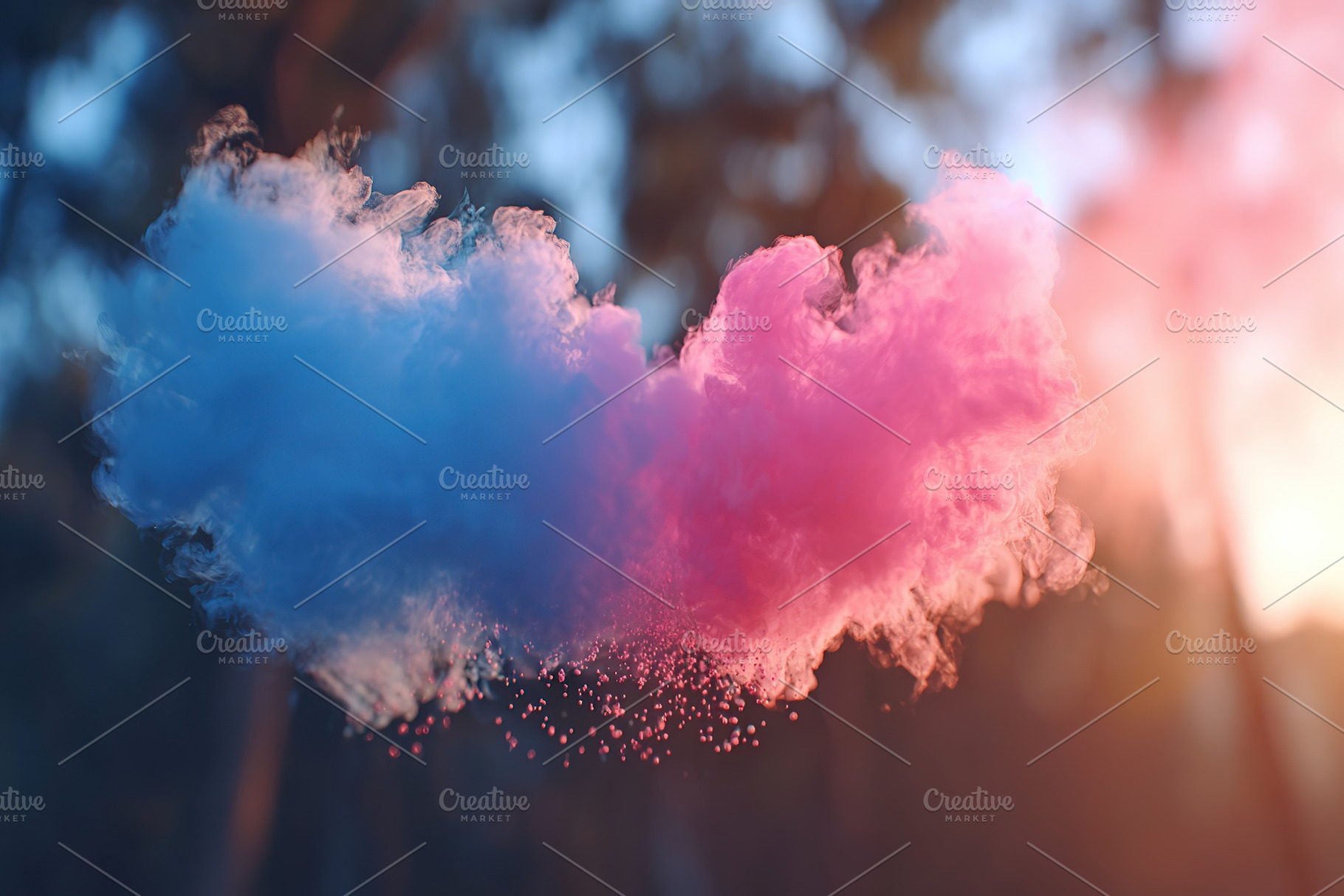 Colorful smoke cloud formation during outdoor event at sunset, a Photo by AlyaAnd
