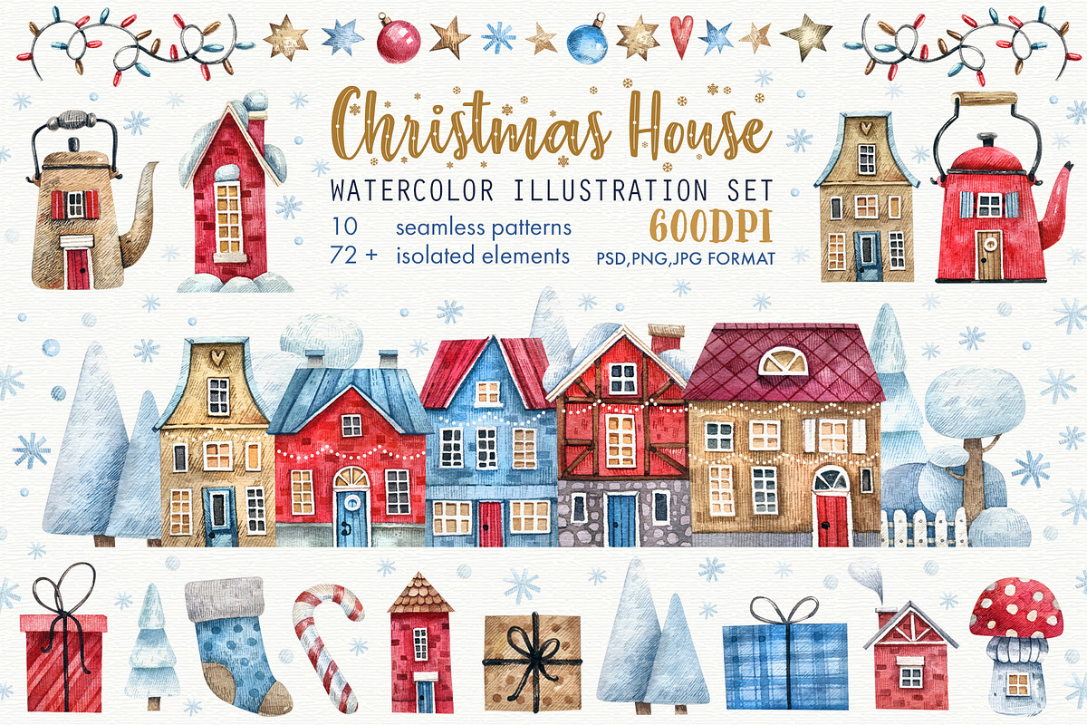 Christmas House, a Texture Illustration by Watercolor by Tonia Tkach (Photo 1 of 7)