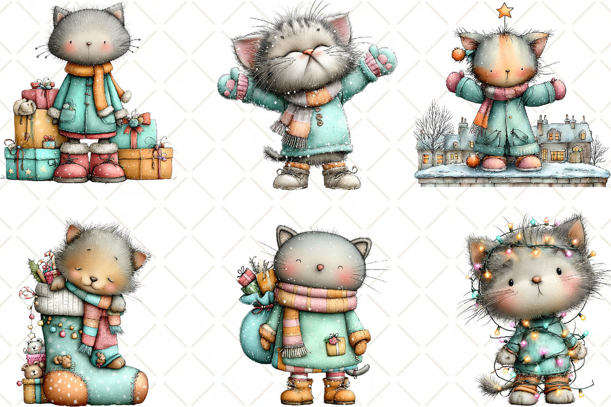 Whimsical Christmas Cats Clipart, an Animal Illustration by Black Bird Studio (Photo 4 of 6)