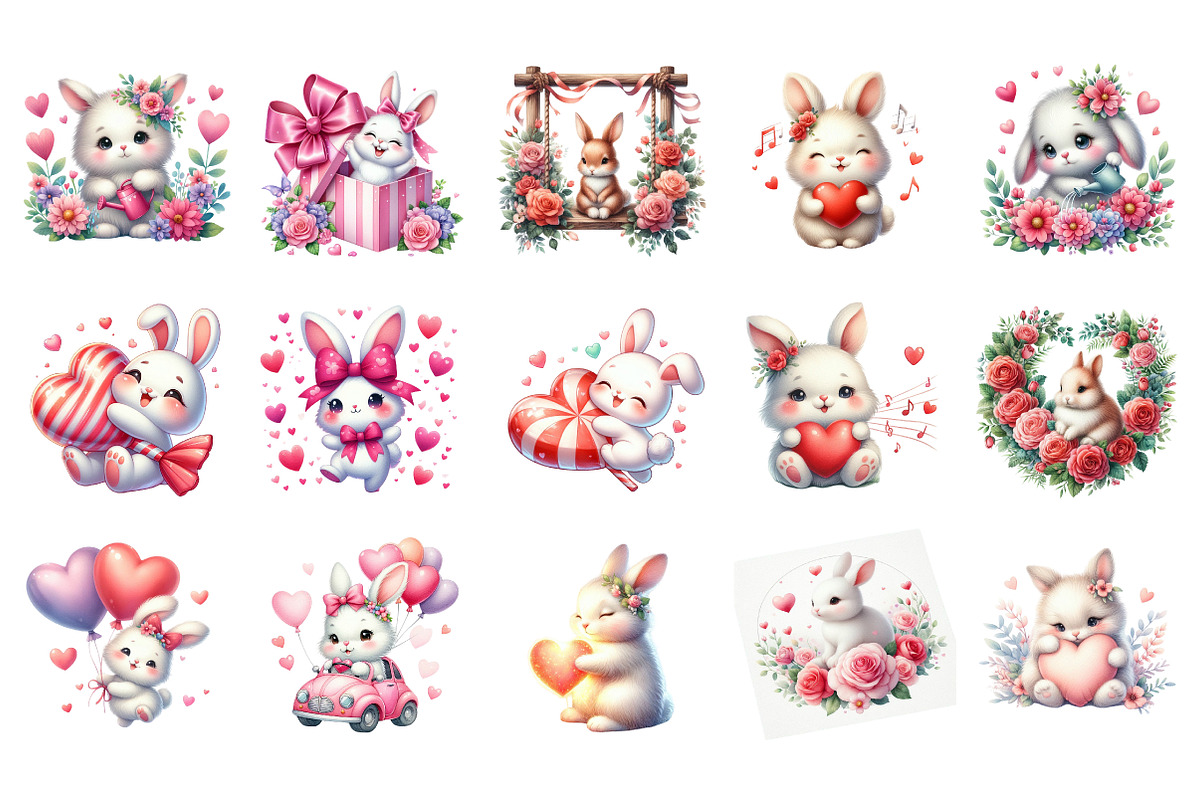 Valentine Bunny Clipart Bundle, an Illustration by SinaCreation (Photo 2 of 11)