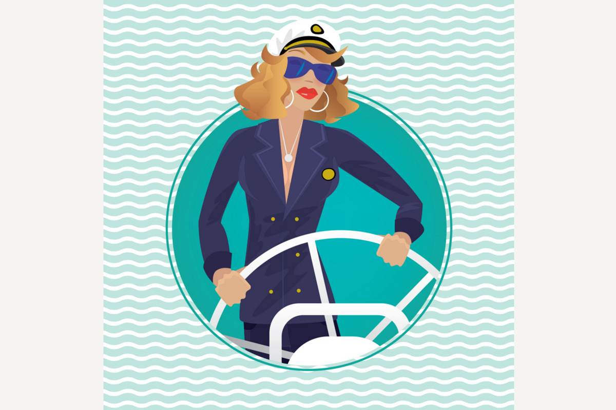 Sea captain female in round frame, an Illustration by Alex and Aris