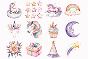 Watercolor Unicorn World Clipart, an Illustration by Design Market (Thumbnail 2 of 4)