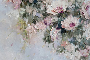 Oil painting presenting soft pastel flowers blooming with visibl, a Decorative Illustration by Studio ANNA
