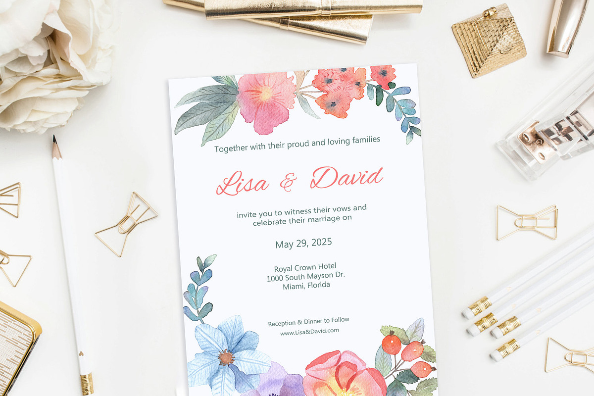 Floral Watercolor Wedding Invitation, an Invitation Template by Love Design (Photo 3 of 7)