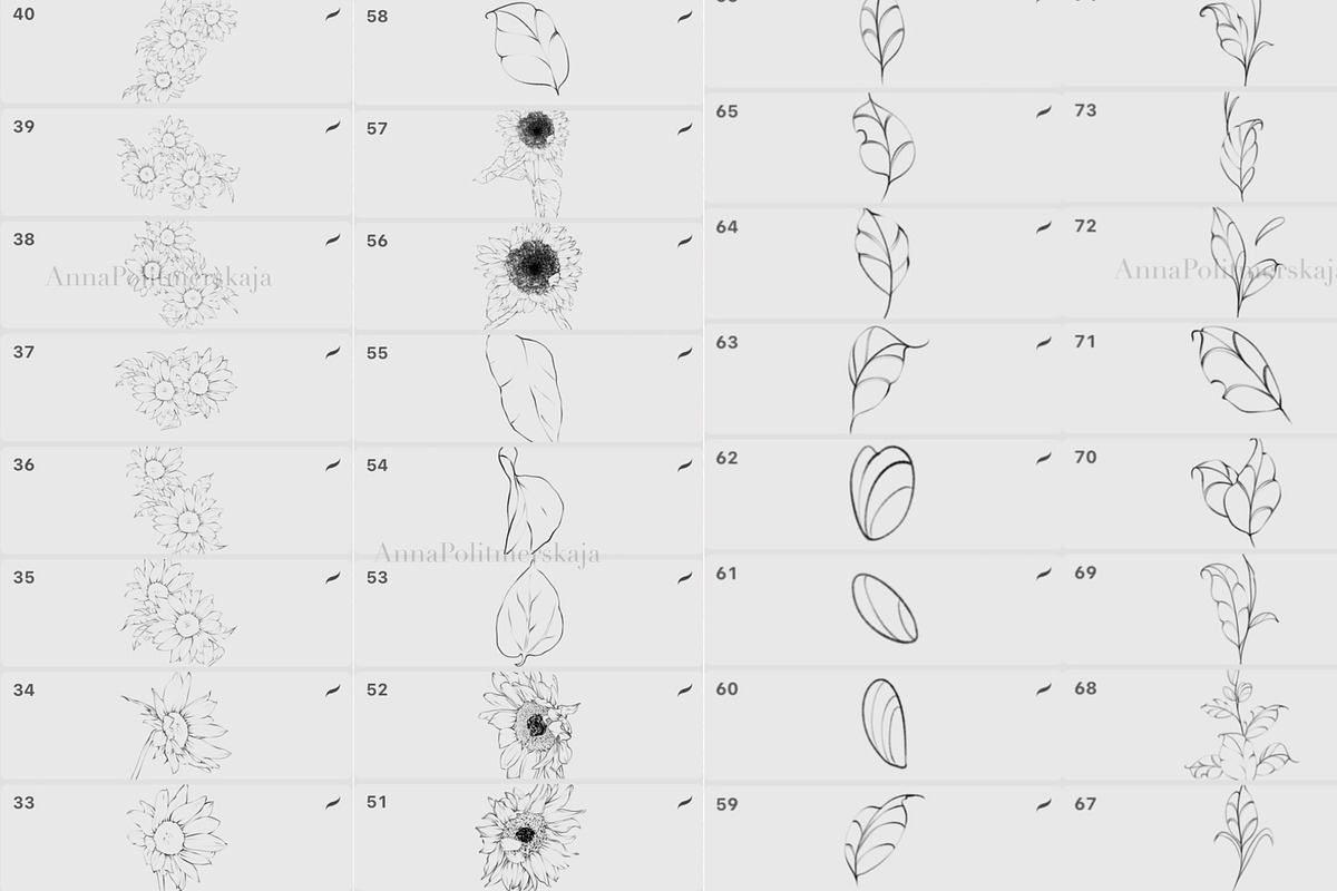 Procreate flower stamp, sunflower, a Brush Add-On by AnnaPolitmerskaja (Photo 7 of 11)