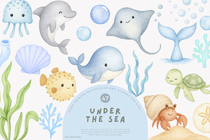 watercolor under the sea clipart, a Decorative Illustration by Pink Studio Art