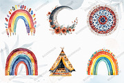 Watercolor Boho Rainbow Clipart, an Illustration by designcity5 (Thumbnail 3 of 5)