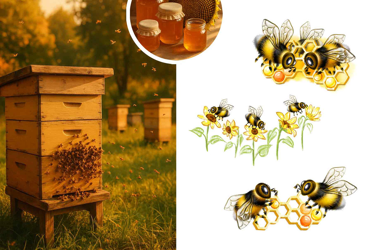 Honey Bee & Wildflowers graphics set, an Illustration by PinskaDrawCute (Photo 12 of 14)