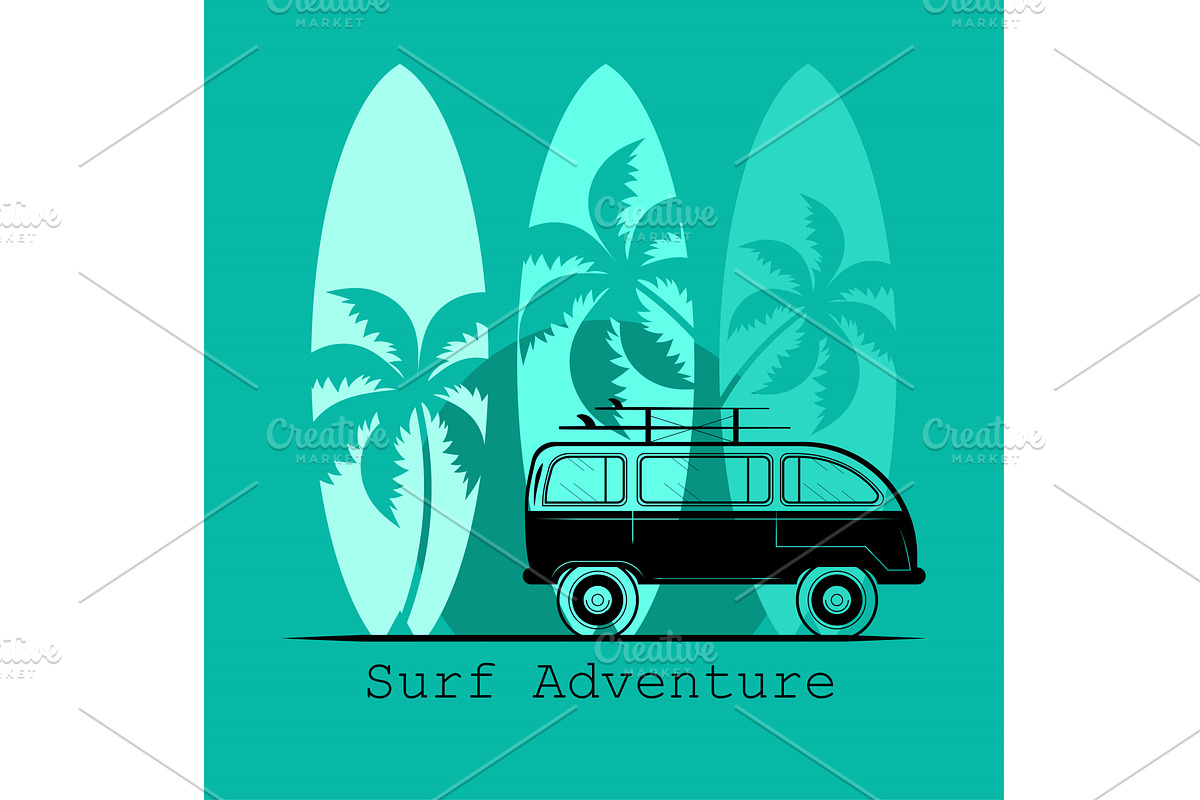 beach palm and car, an Illustration by studiogstock