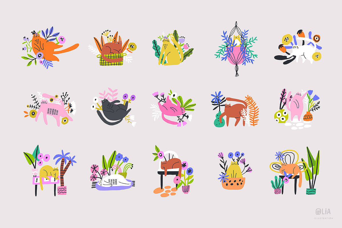 Cats and Flowers | 100% Hand drawn, an Animal Illustration by Olia (Photo 3 of 14)