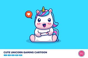 Cute Unicorn Gaming Cartoon