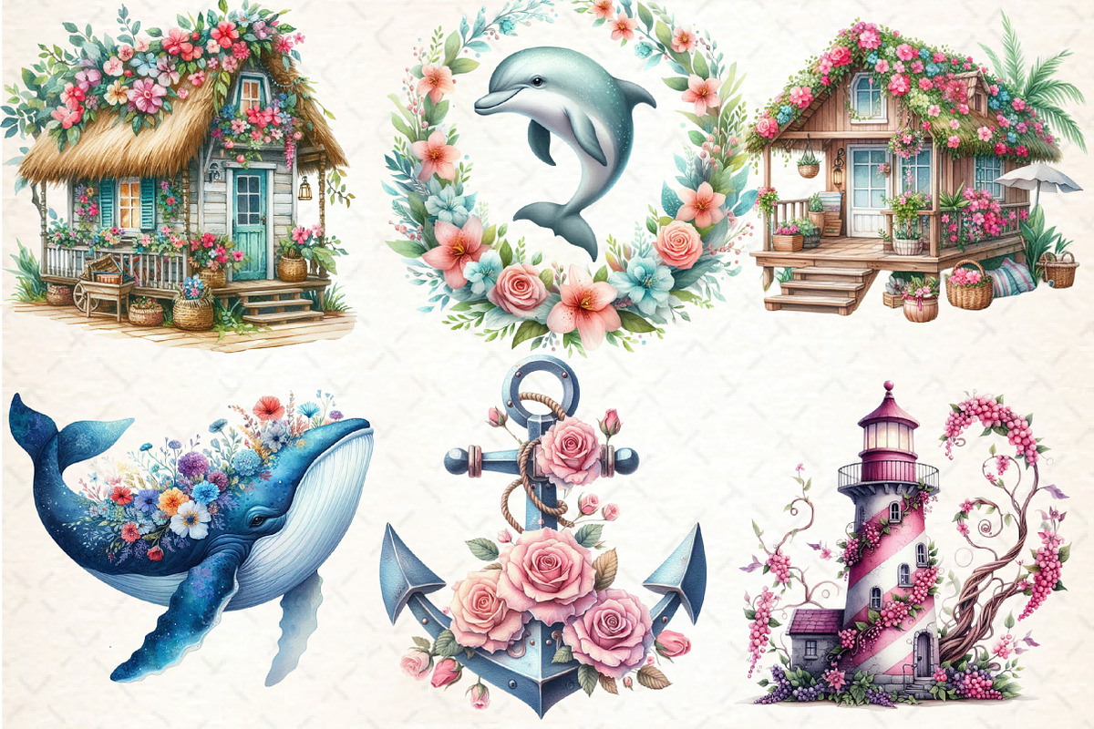 Watercolor Nautical Spring Clipart, an Illustration by DreamCafeArt (Photo 2 of 5)