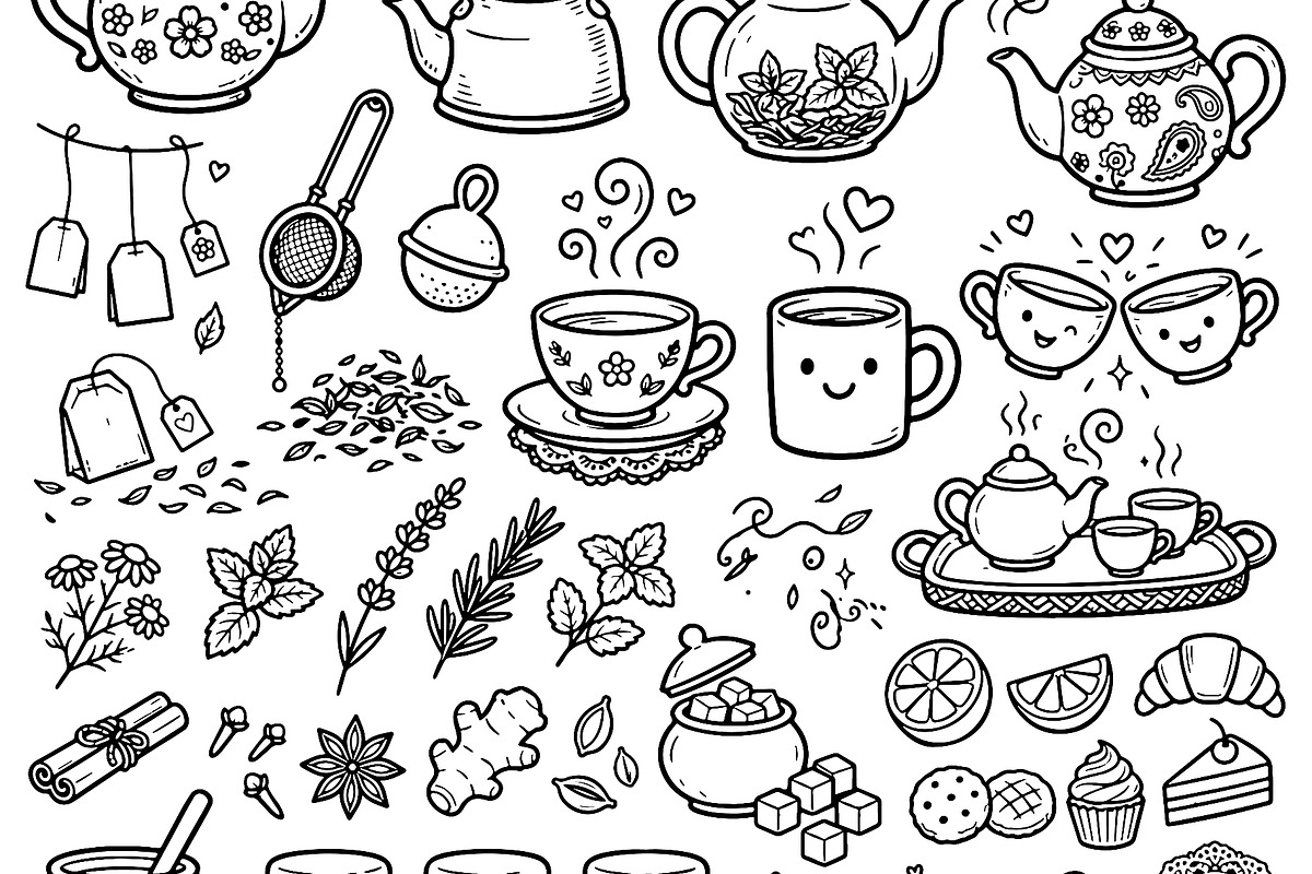 Tea and Coffee Time Doodle Set. Hand, a Food Illustration by Voodz_shop (Photo 2 of 3)
