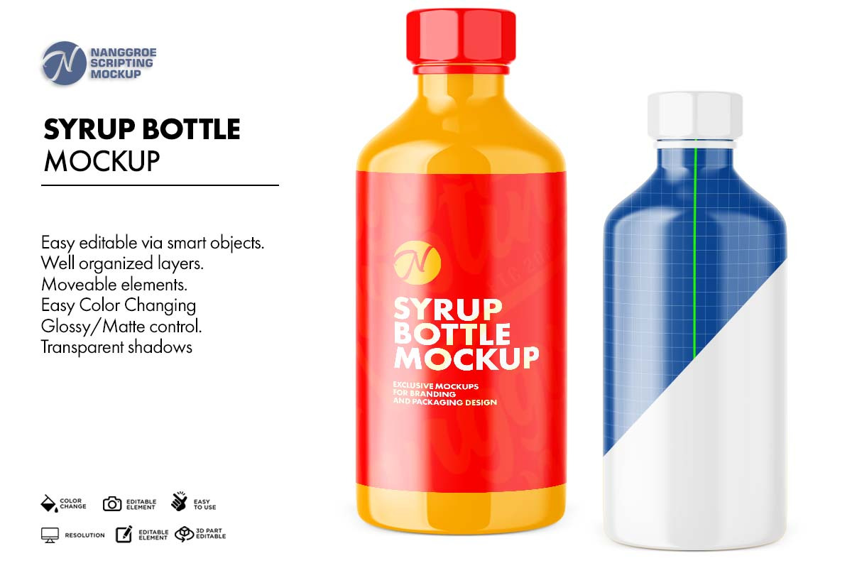 Syrup Bottle Mockup, a Packaging Mockup by Nanggroe Scripting (Photo 2 of 8)