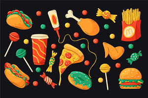 Fast Food Doodle Style, a Food Illustration by Thkatefox