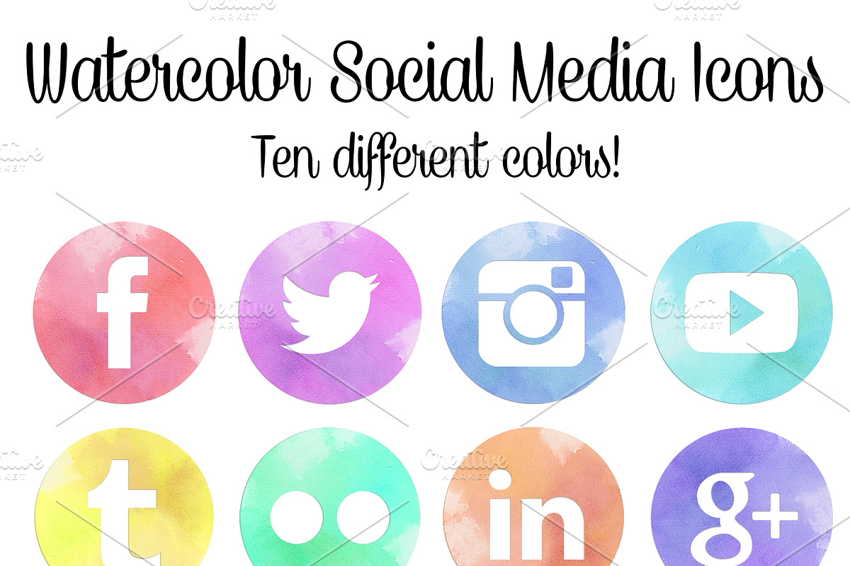 Watercolor Social Media Icons Set, a Templates & Theme by Curly Hair Designs (Photo 1 of 5)