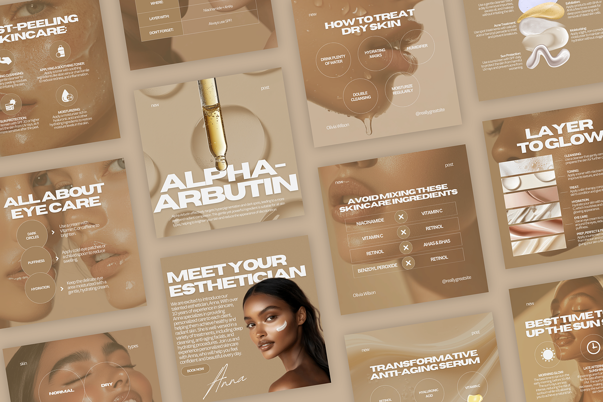 Beige Skin Care Instagram Templates, a Social Media Template by Xenié Creative (Photo 1 of 10)