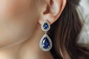 Young woman with blue sapphire earrings, a Photo by AlyaAnd