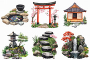 Japanese Garden Watercolor Clipart, an Illustration by Libby Wishes (Thumbnail 5 of 7)