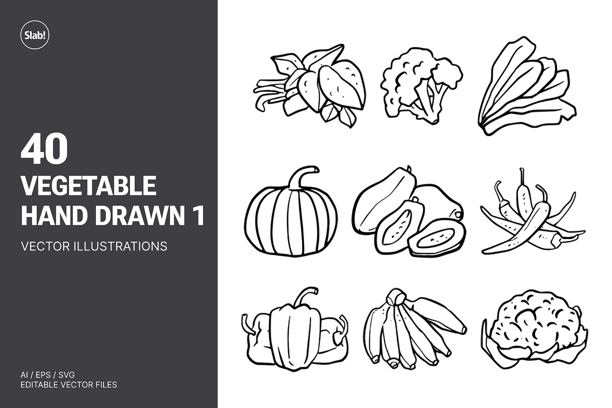 40 Vegetable Hand Drawn Vol 1, an Object Illustration by SLAB! Design (Photo 1 of 3)