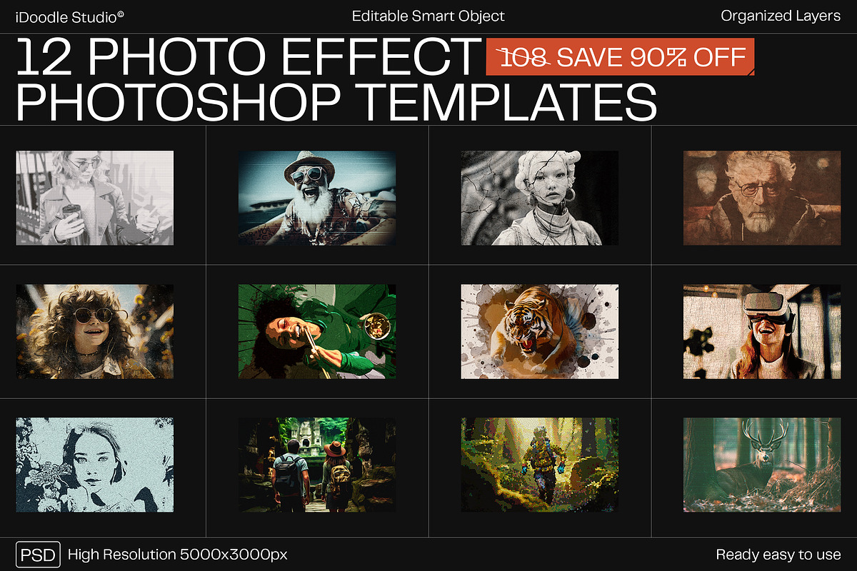 12 Photo Effect Templates, a Layer Style Add-On by iDoodle Studio (Photo 1 of 6)