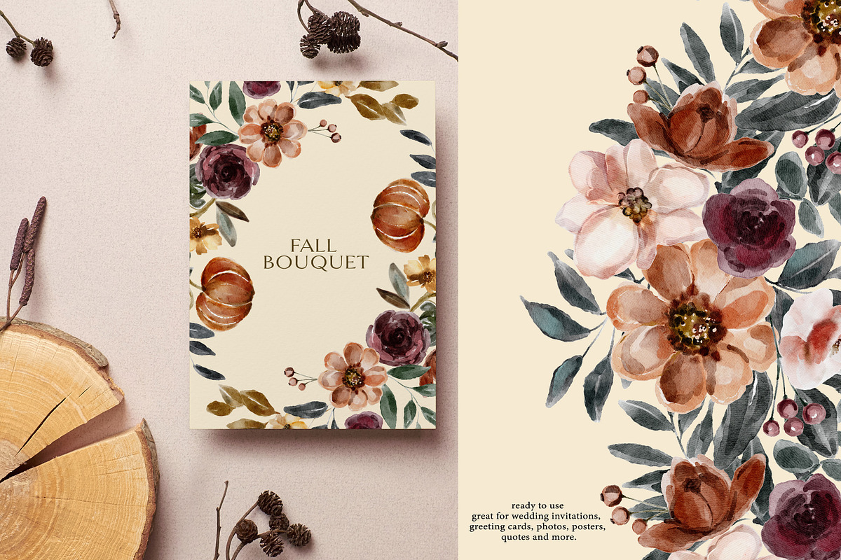 Watercolor Fall Flowers Clipart Set, a Person Illustration by Pink Studio Art (Photo 11 of 19)