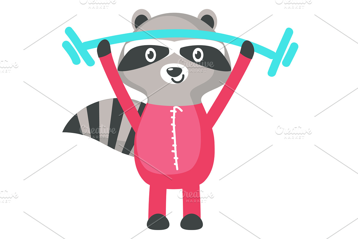 Raccoon animal training with barbell, an Animal Illustration by SiberianArt