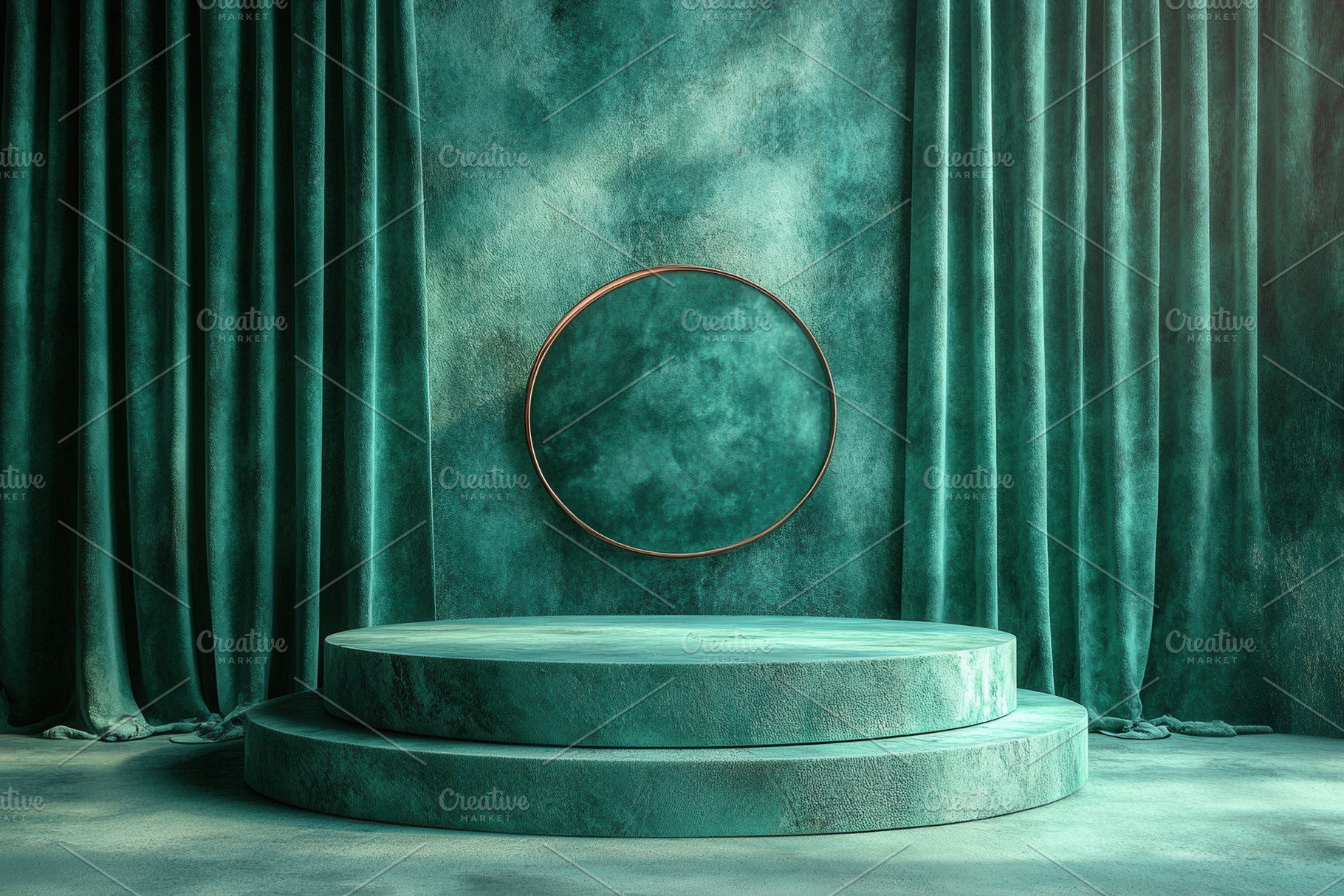 Elegant green backdrop with circular, a Photo by Tanuart