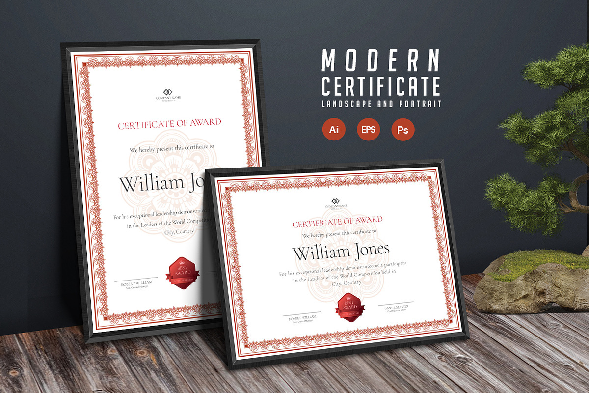 566. Modern Certificate Template, a Stationery Template by CreativeRezwan (Photo 2 of 3)