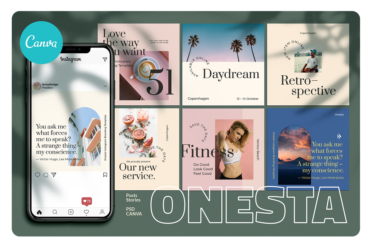 ONESTA - Canva Instagram Template, a Social Media Template by LEROY Design (Photo 1 of 9)