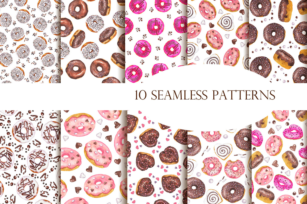 Watercolor donut set, a Food Illustration by Watercolor & sketches (Photo 4 of 7)