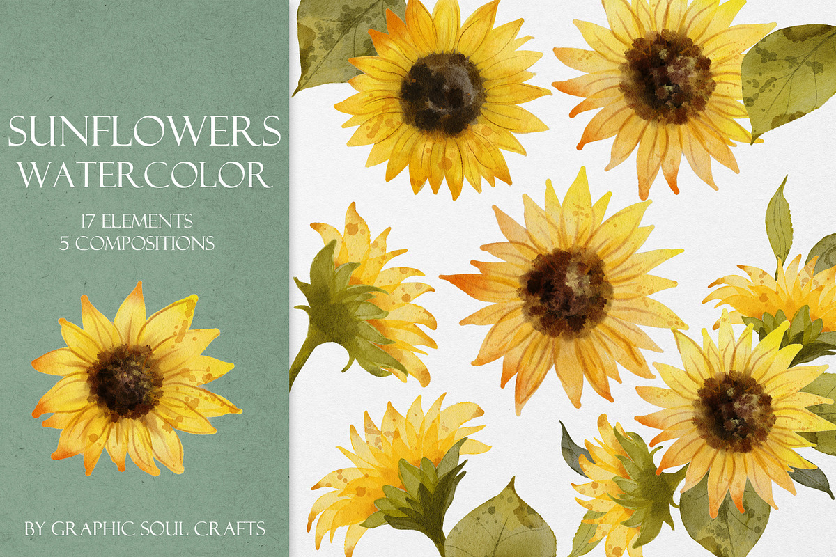 Sunflowers Watercolor Illustrations, an Object Graphic by Graphic Soul (Photo 1 of 3)