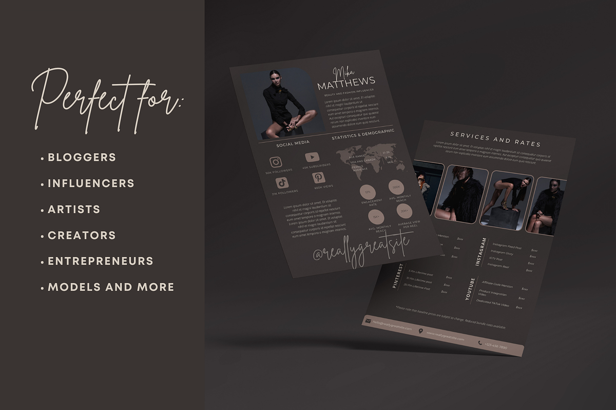 2 Page Media Kit Template Dark Brown, a Presentation Template by CoCreatorDesigns (Photo 6 of 7)