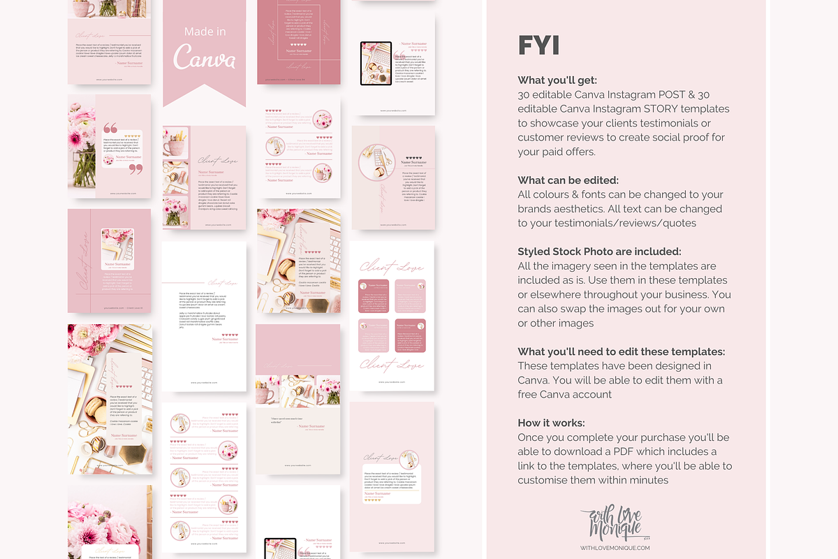 60 Instagram Post + Story Canva Temp, a Social Media Template by With Love Monique (Photo 6 of 9)