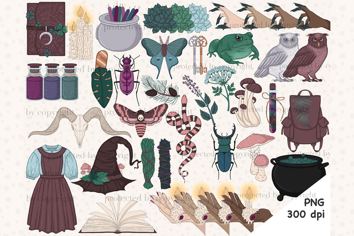 Forest Witch Clipart | Gothic, a Seasonal Illustration by GlamArtZhanna (Photo 2 of 3)