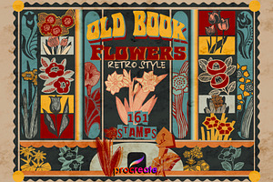 Old style flower stamps Procreate, a Brush Add-On by TheWhiteCatLab