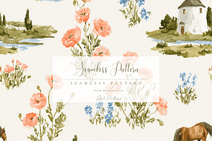 Peaceful Meadow Seamless Pattern wit, a Pattern Graphic by Pati Charm Studio