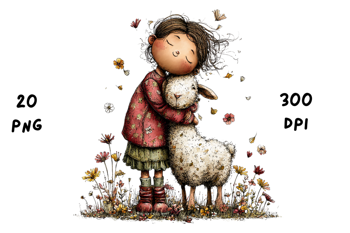 Whimsical Floral Girl & Lamb, an Animal Illustration by GiraffeCreative (Photo 2 of 20)