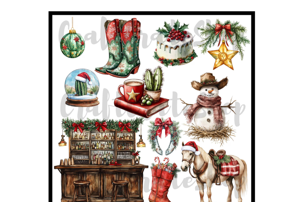 Watercolor Western Christmas Clipart, an Illustration by CraftCrateShop (Photo 3 of 7)
