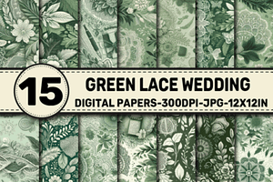 Green Lace Wedding Digital Papers